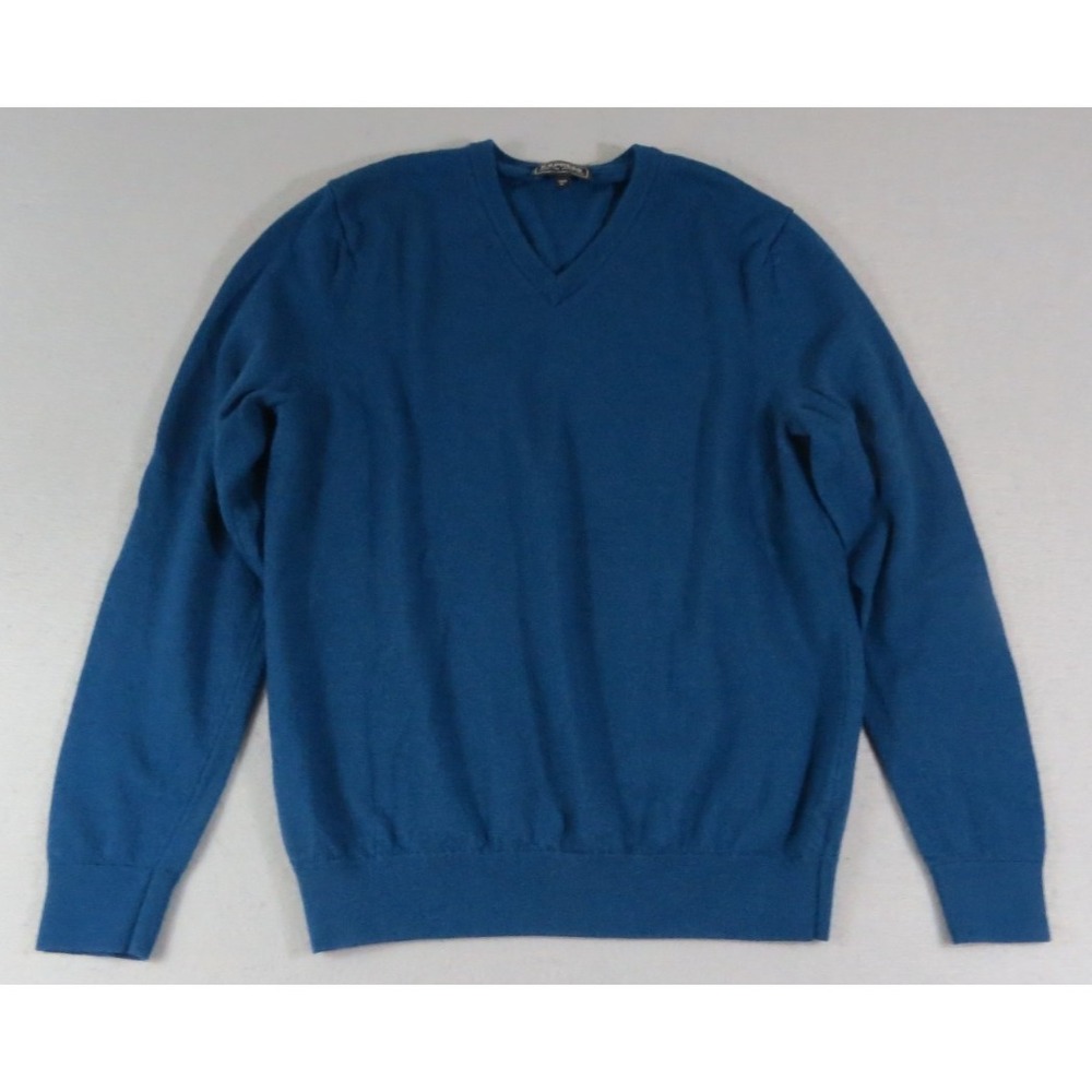 Express Extra Fine Merino‎ Wool Men's L/G Preppy V-Neck Old Money Sweater Blue